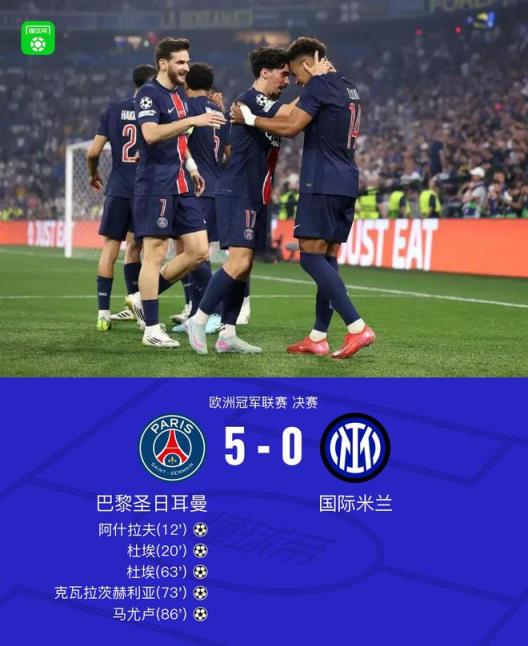 巴黎5-0國米創(chuàng)隊史歐冠紀(jì)錄，杜埃兩射一傳，阿什拉夫絕殺舊主