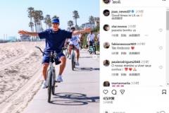 大战后享受闲暇时光，若昂-内维斯巴黎中场晒骑自行车照片