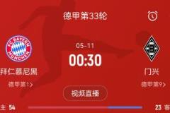拜仁慕尼黑对门兴格拉德巴赫实现三连胜，创2014年以来最长连胜纪录