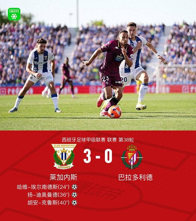 萊加內(nèi)斯3-0戰(zhàn)勝巴拉多利德仍遭降級，揚(yáng)-迪奧曼德傳射建功